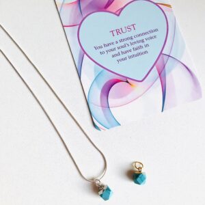Miniature Blue Turquoise crystal necklace. Available in gold or silver plated.