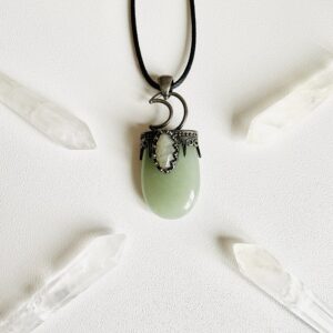 Green Aventurine crystal pendant with moon crescent topper.