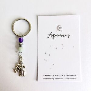Handmade crystal keyring with Aquarius charm and crystals.