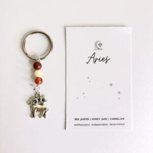 Handmade keyring with Aries charm and crystals.