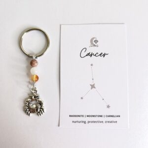 Handmade crystal keyring with Cancer charm & crystals.