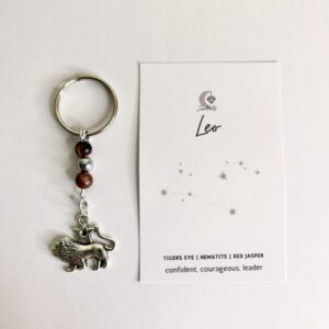 Handmade crystal keyring with Leo charm and crystals.