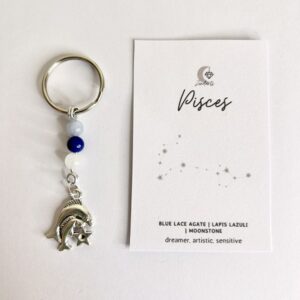 Handmade crystal keyring with Pisces charm and crystals.