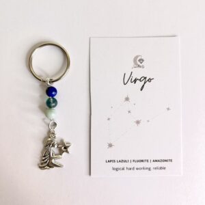 Handmade crystal keyring with Virgo charm and crystals.